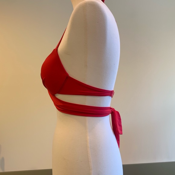 Red Push Up Wrap Twist Front Padded Halter Neck Bikini Swimsuit Top Size Small - Picture 4 of 10